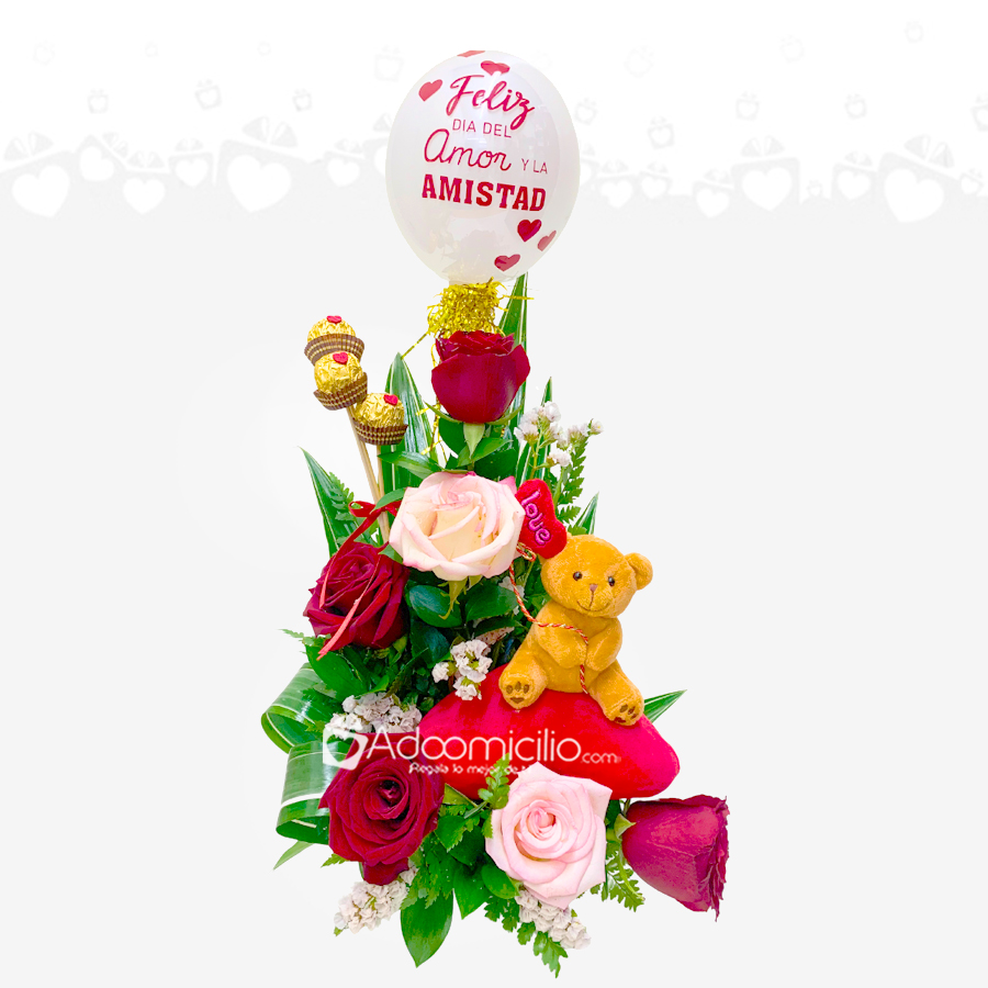 Arreglo Floral Con Peluche y Chocolates Para Amor Y Amistad A Domicilio En Cali Pedido Con 1 Dia De Anticipacion