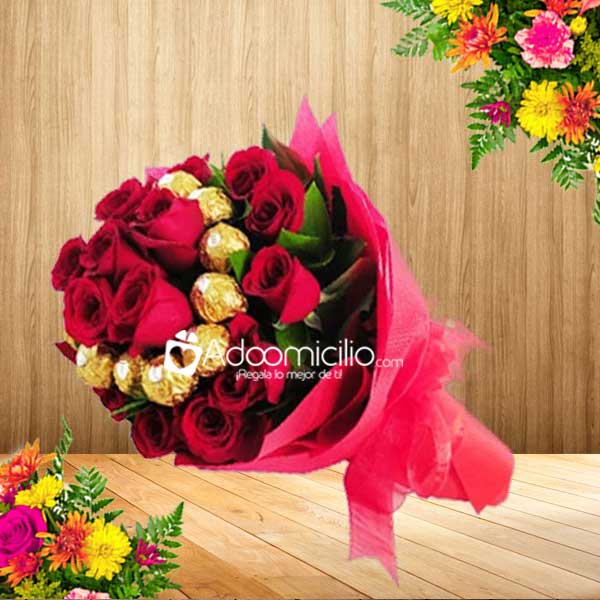 regalos dia de la madre cali bouquet de flores con choclates ferrero  para mama