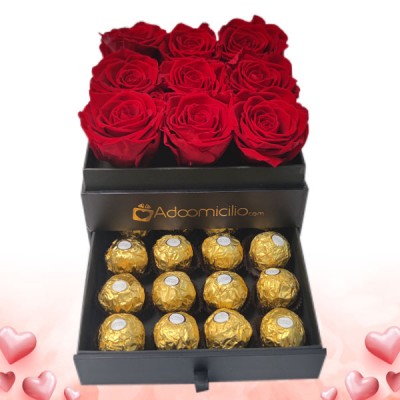 Linea De Lujo Caja De Rosas Preservadas Por 9 Y Chocolates Regalos San Valentin A Domicilio En Cali