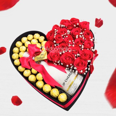 Corazón Con Rosas y JP Chenet Para San Valentín A Domicilio En Bogotá Pedido Con Un Día De Anticipación 